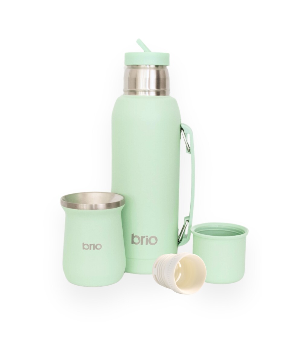 Set De Termo 1 Litro Y Mate Diseño Clásico brio Acero Inox - Menta 