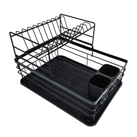 Escurridor Vajilla 2 Niveles Desmontable Cubiertero Bandeja Negro