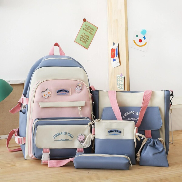 Set Mochila Impermeable Kawaii Estilo Coreano 5 Piezas Variante Color Lila 2