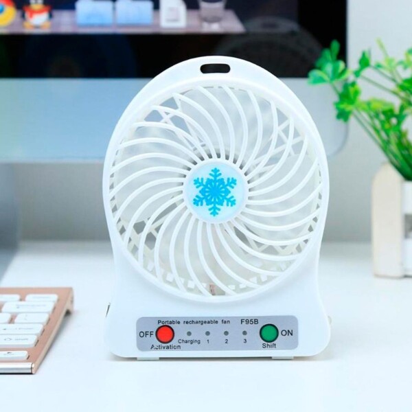 Ventilador Recargable Indicador Led 3 Velocidades Usb Color Variante Blanco