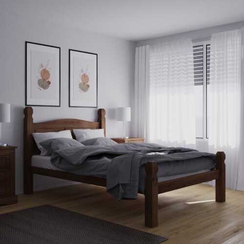 Cama 2 Plazas Madera Maciza Linea Mexicana Oscuro