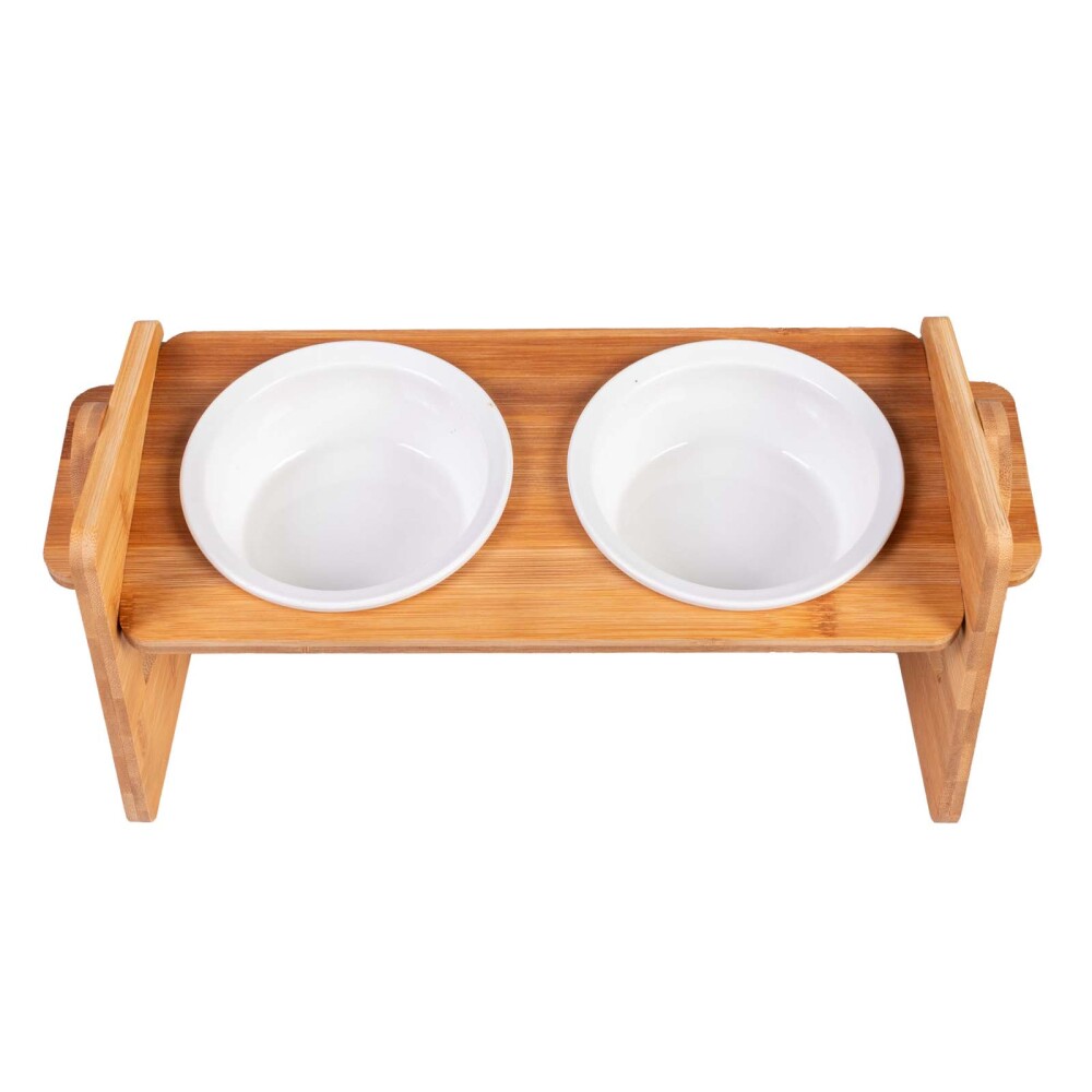 COMEDERO AJUSTABLE DOBLE CERAMICA-Y-BAMBU NATURAL-BEIGE 372104