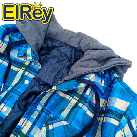 Campera Camisa Abrigo Leñadora Capucha Doble Cierre Azul