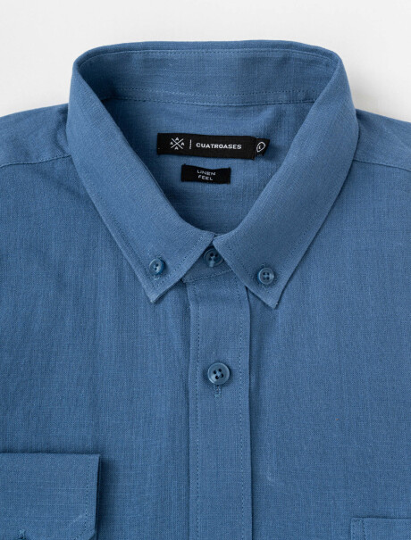 Camisa m/l lisa efecto lino azul