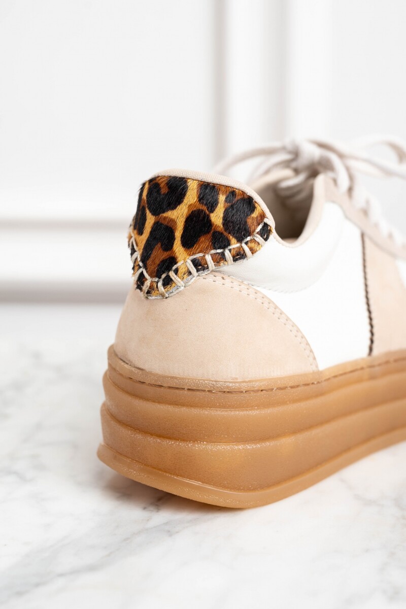 Zapatilla Combinada Cuero Nácar