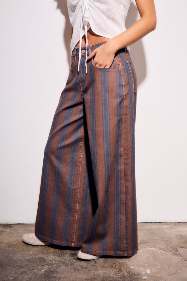 Jean Rayado Extra Wide Leg Chocolate