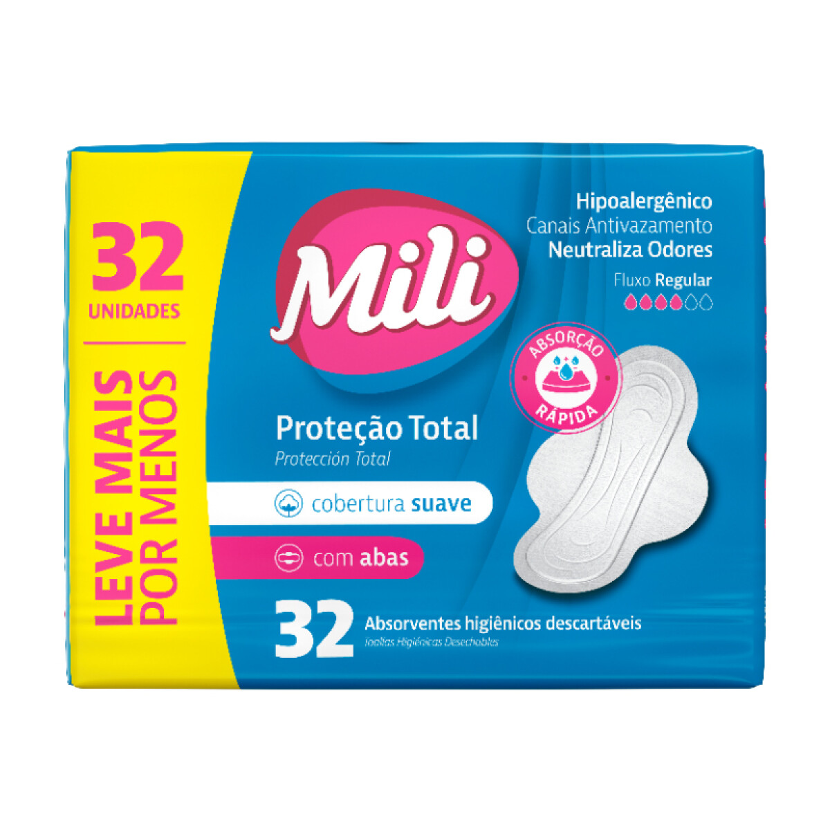 Toalla Femenina MILI Suave con Alas 32 Pcs 