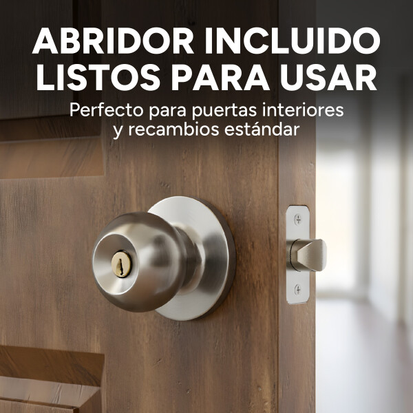 Cerradura Pomo Redondo Para Puerta C/ Tres Llaves Interior Color Plateado