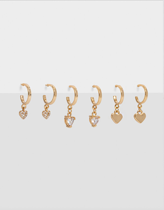 Aros Argollas Set Con cubic zirconia Set De Argollas Con Dijes Bañadas En Oro - Dorado
