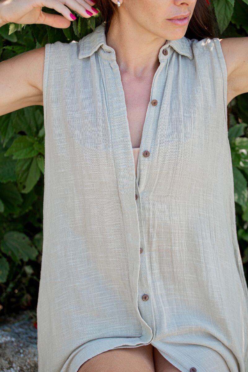 Camisero Natural Largo Sin Mangas Verde agua