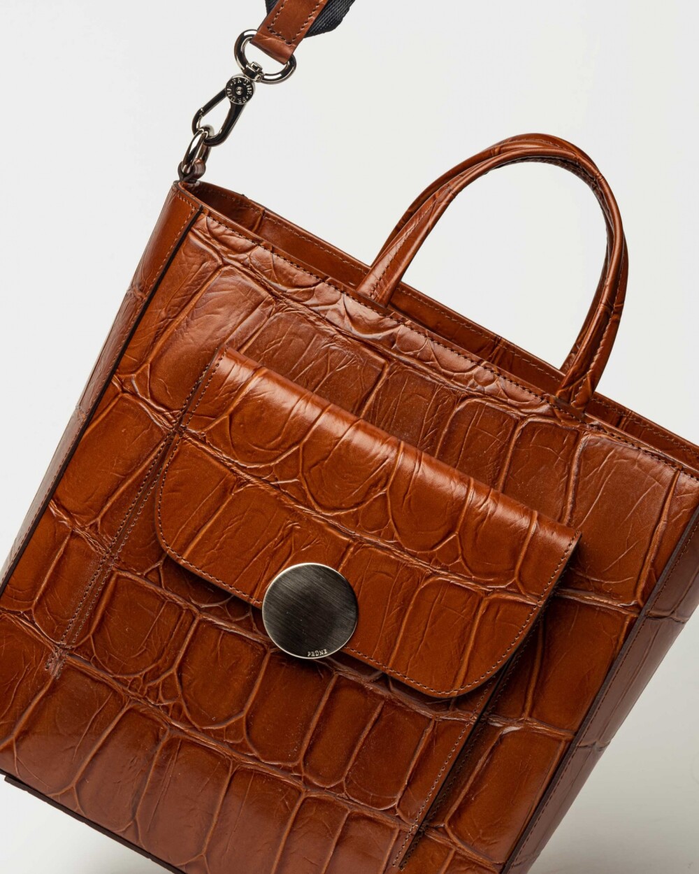 Shopper The Circle en cuero grabado big croco Cuoio