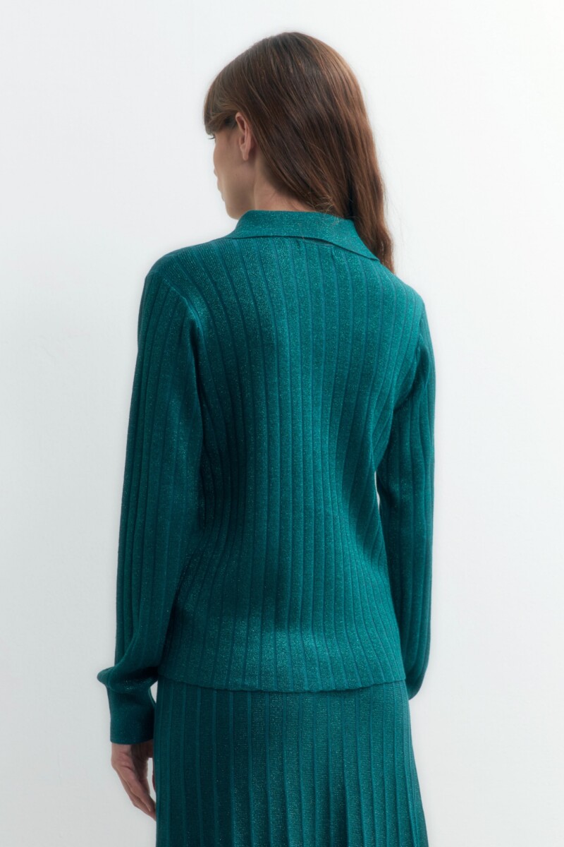 Sweater lurex cuello polo verde