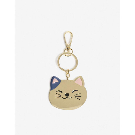 Llavero Y Charm Cara De Gatito Dorado