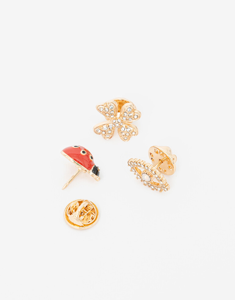 Prendedor Lucky charm Set De Pines Con Strass - Dorado