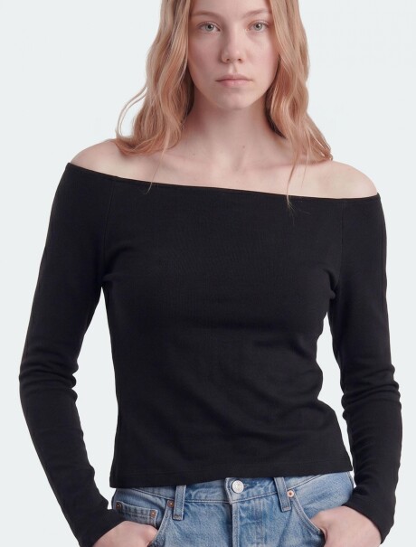 BLUSA JUVENIL DE MANGA LARGA CON HOMBROS DESCUBIERTOS NEGRO
