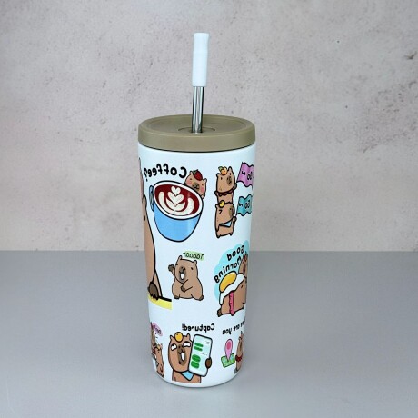 Vaso Térmico Capybara con Sorbito de Acero Inoxidable | Blanco Vaso Térmico Capybara con Sorbito de Acero Inoxidable | Blanco