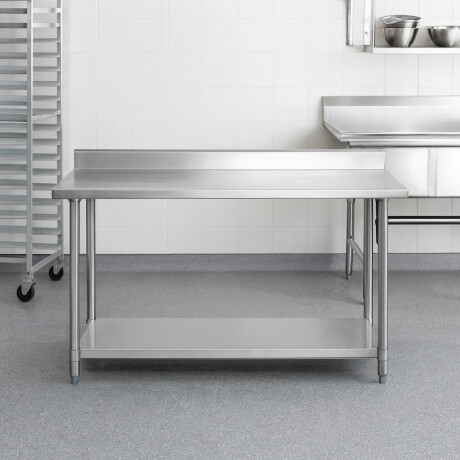 Mesada de Trabajo con Estante y Respaldo de Acero Inoxidable 180 x 60 x 85 cm Mesada de Trabajo con Estante y Respaldo de Acero Inoxidable 180 x 60 x 85 cm