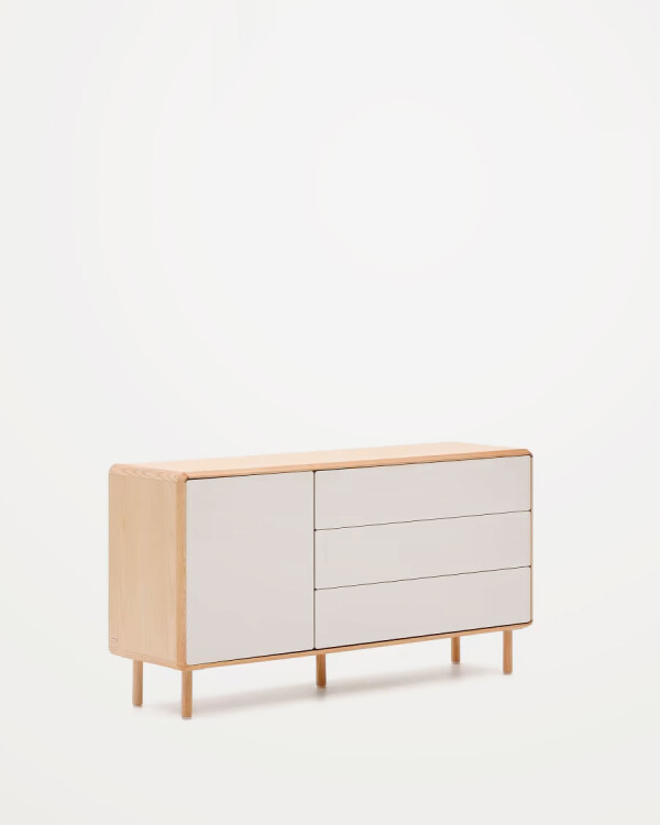 Aparador Anielle 1 puerta y 3 cajones de madera maciza y chapa de fresno 150 x 78 cm