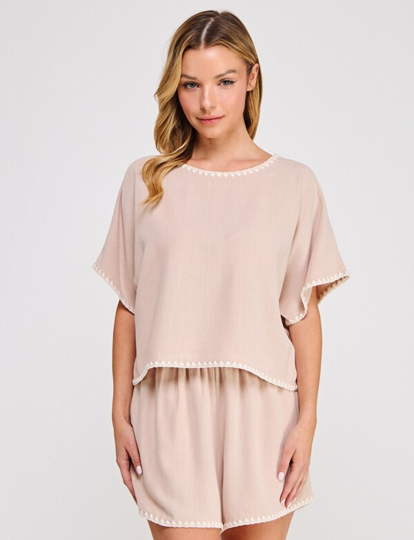 Blusa Lino Detalle Borado BEIGE