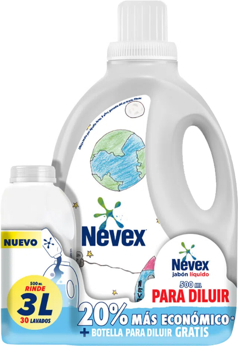 DETERGENTE LIQUIDO P/ROPA NEVEX 500 ML P/DILUIR + BOTELLA 