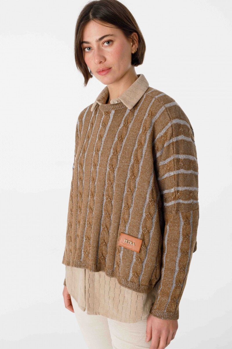 Sweater Oceano Crop Celeste/Camel