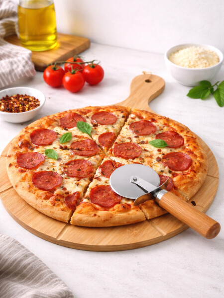 TABLA DE PIZZA CON CUCHILLO MADERA