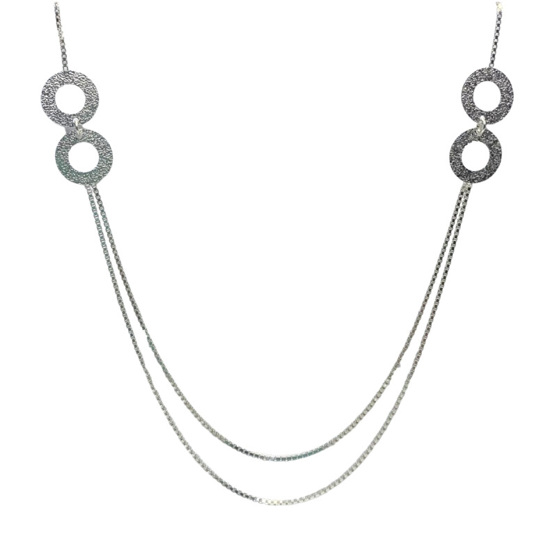 CONJUNTO DE PLATA , CADENA TIPO VENECIANA DOBLE , LARGO 45 CM L9ds-109-n-x3
