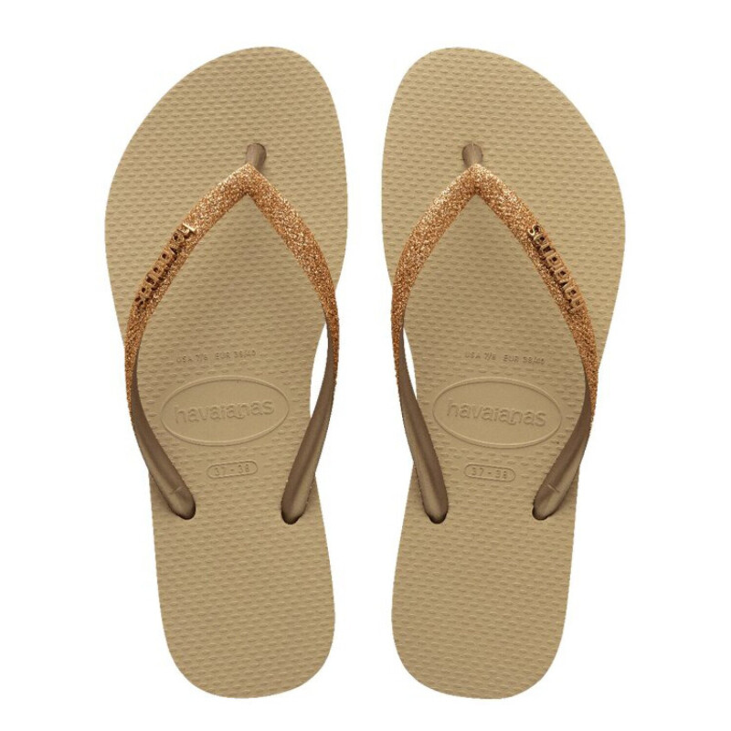 Sandalias de Mujer Havaianas Slim GLitter II Beige Arena - Dorado