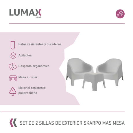 Set de 2 Sillas Skarpo + Mesa de exterior Gris