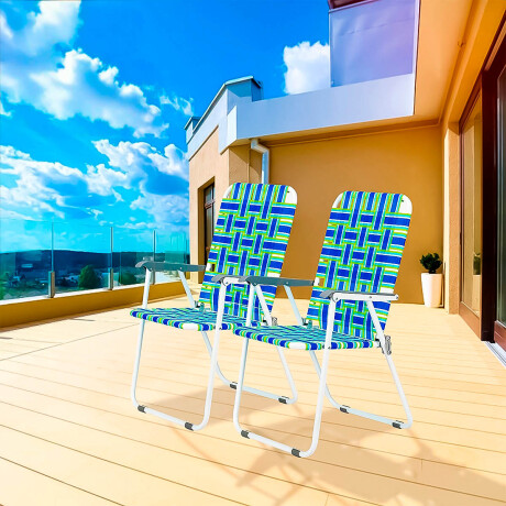 Silla Alta Metálica Plegable Playa Jardin Reforzada Azul