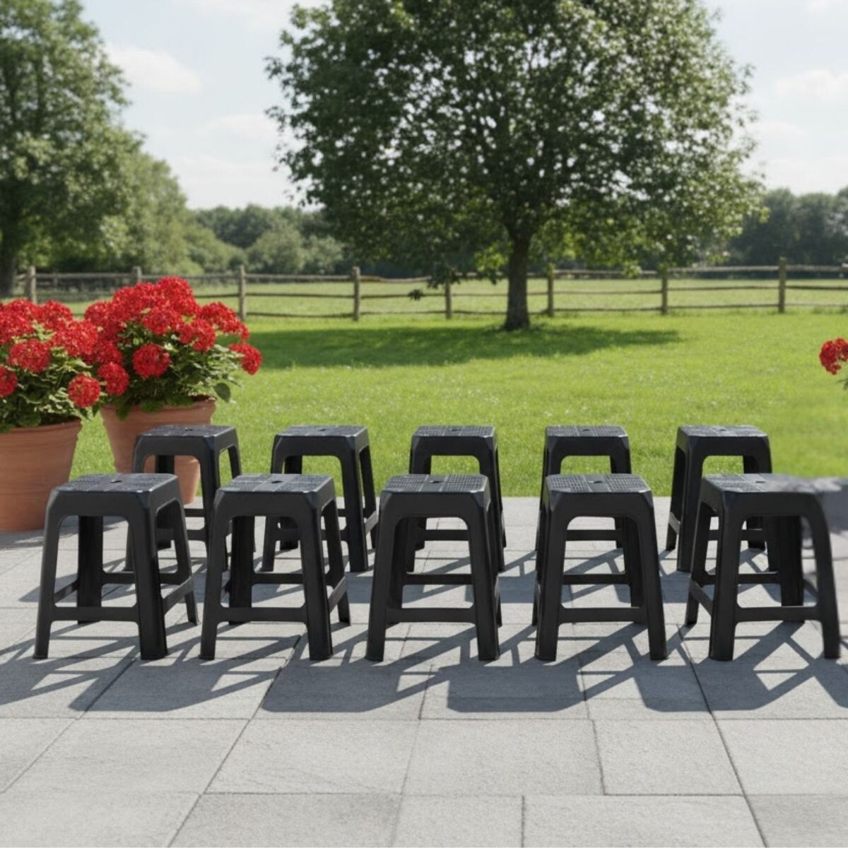 Set x10 Banqueta apilable de plástico resistente - NEGRO 