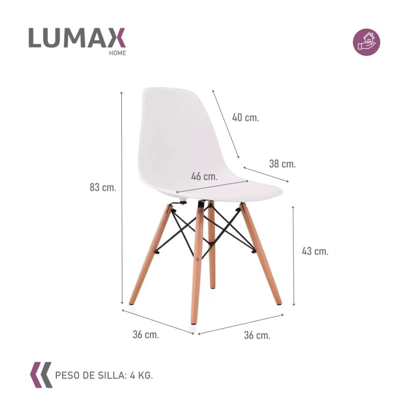 Juego de comedor Con Mesa Circular de 80cm + 4 Sillas Eames Naranja/Blanco