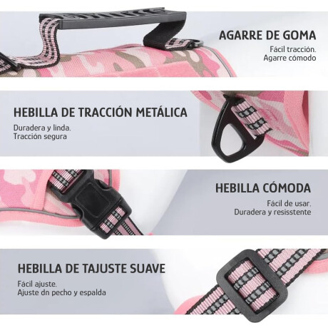 Arnés Y Correa Tela Oxford Reforzado Con Asa y Velcro Rosa/camuflado