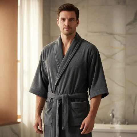 Bata Baño Dohler Velour 100% Algodón Talle P al XXG GRIS OSCURO