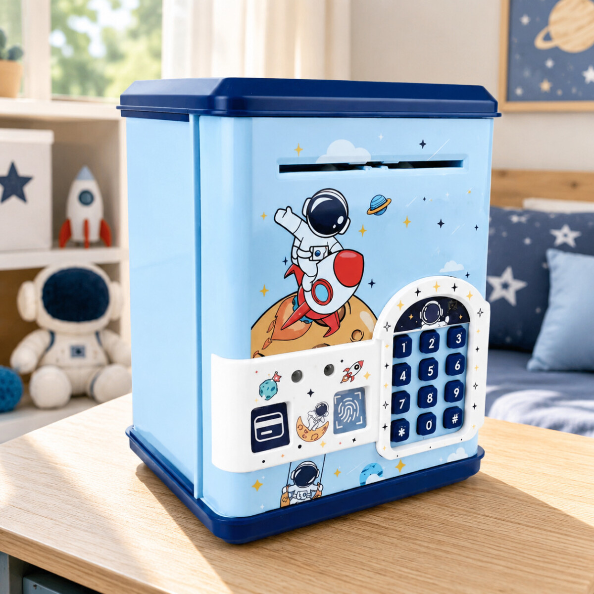Alcancía Infantil Caja Fuerte Juguete Con Sonido Luces - Variante Color Azul 