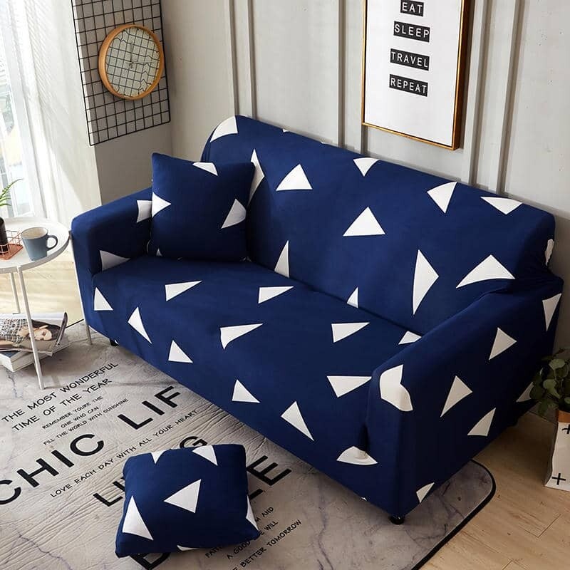 Funda sillón 2 cuerpos estampada Triángulos Azul