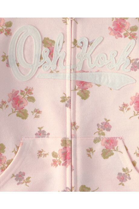 Campera de algodón, rosada, con capucha y logo, diseño floral Sin color