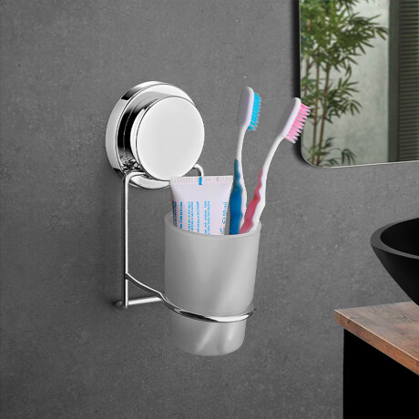 Vaso Porta Cepillos Para Baño Plástico Moderno Plateado