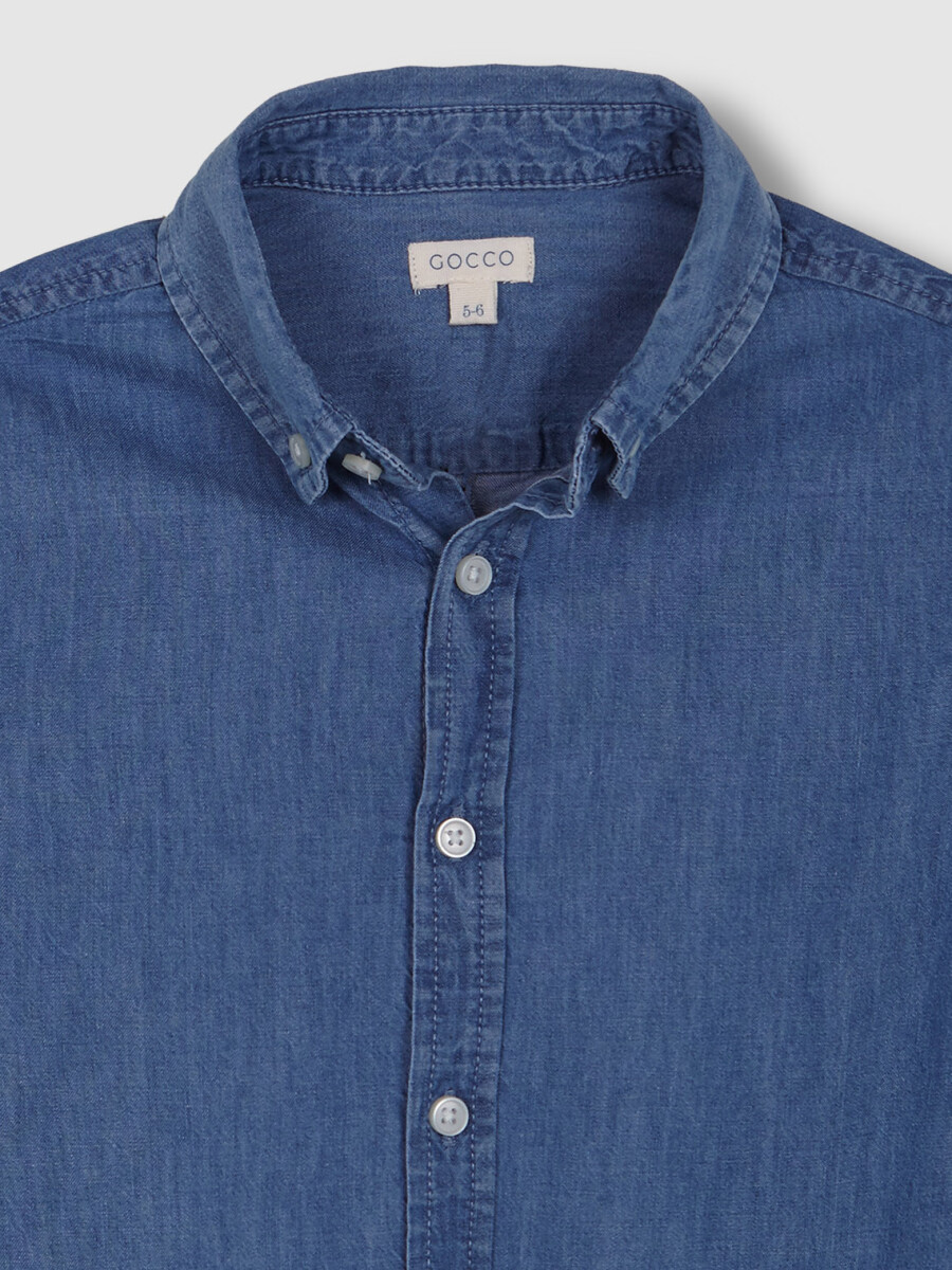 Camisa Vaquera Cuello Normal Con Tapeta Azul Claro