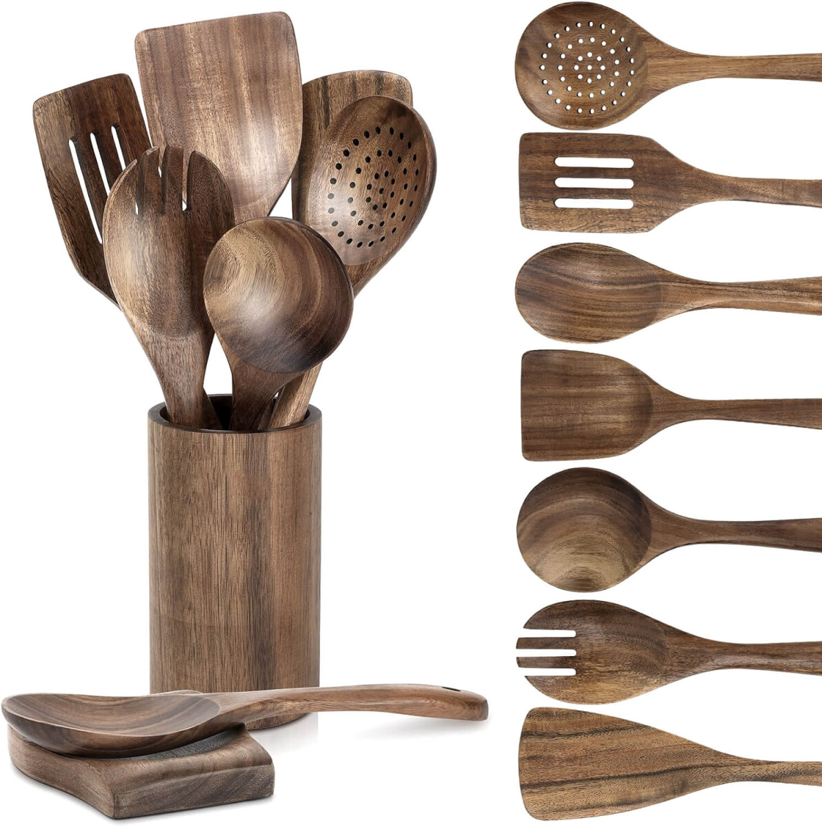 Juego de 9 Utensilios Cocina de Madera Dura Antiadherente IMBACK 