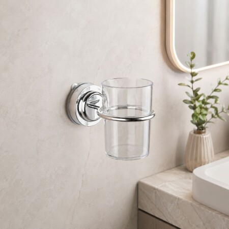 PORTA CEPILLOS DE BAÑO CON VASO PLATEADO