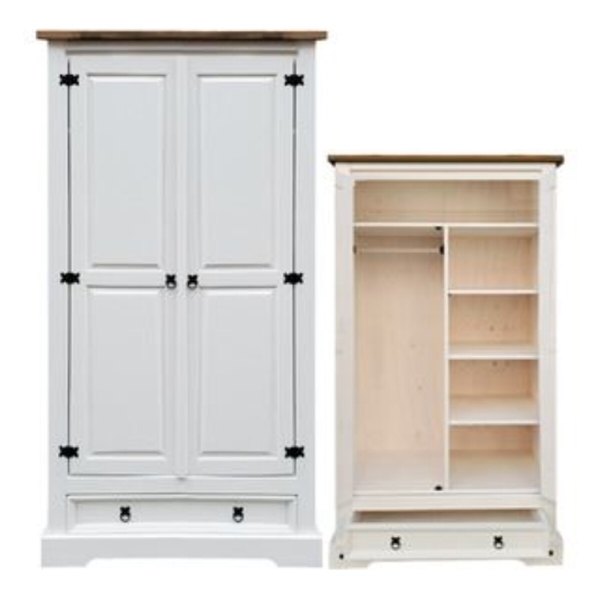 Ropero Madera 2 Puertas Blanco Linea Rustica Mex030 