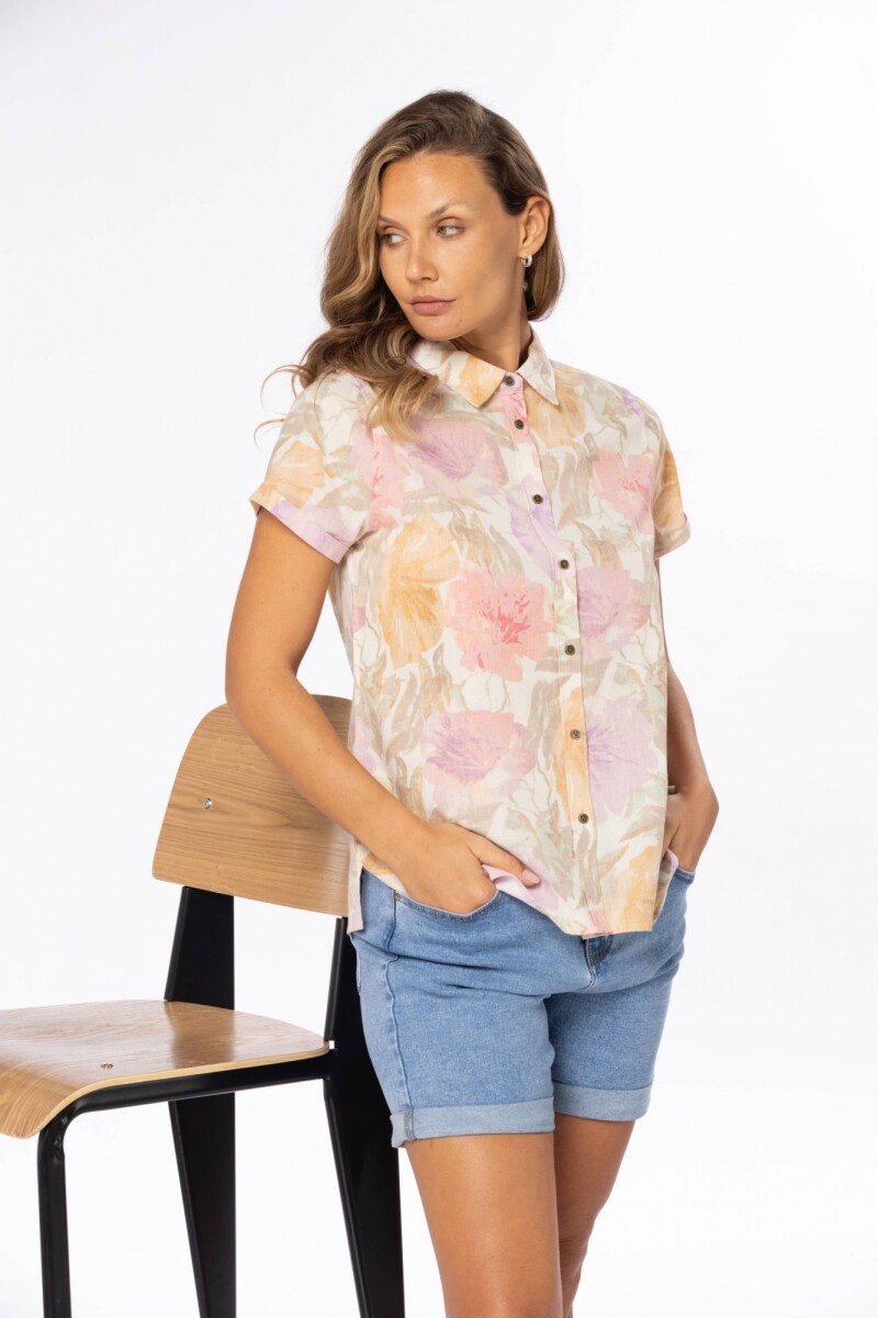 CAMISA DE LINO ESTAMPADA - Rosa 
