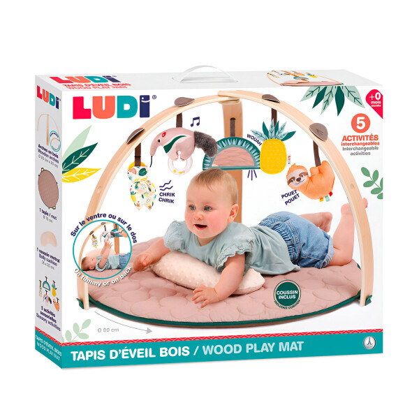 Gimnasio Actividades Alfombra Bebé Sensorial Arcos De Madera Color Rosa