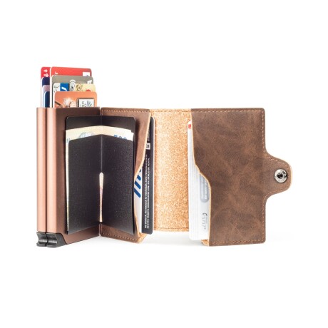 Billetera Baleine Double Kansas en Aluminio y Cuero con Protección RFID Pard Brown