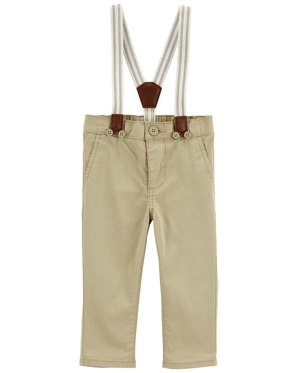 Pantalón de sarga, con tiradores, khaki 