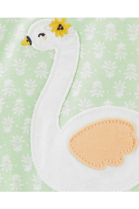 Pijama una pieza de algodón con pie, verde, estampa cisne. Talles 2-5T Sin color