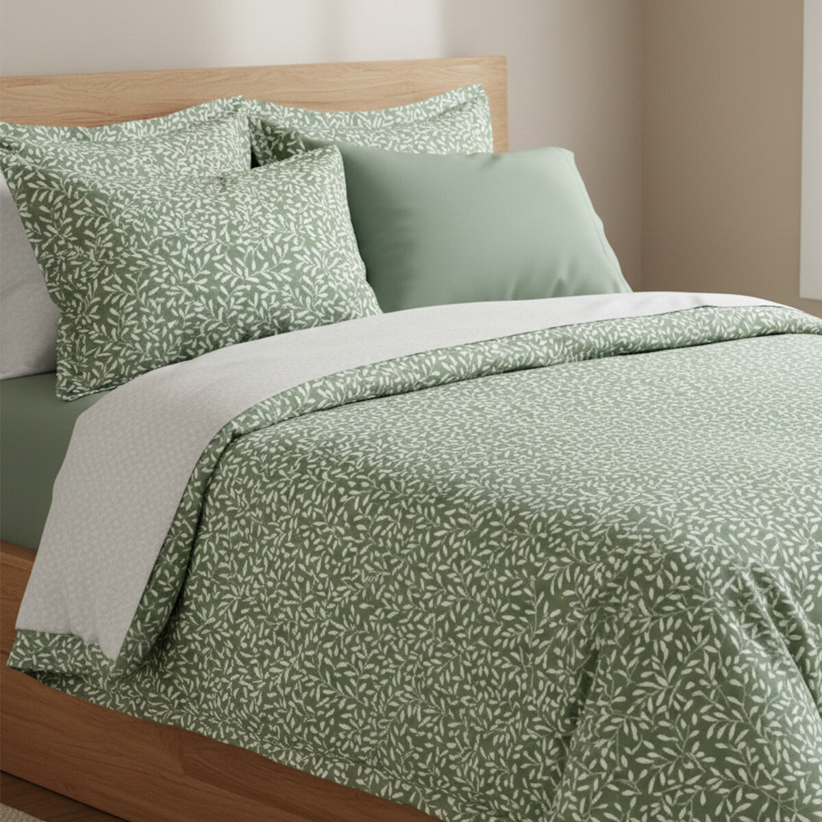 Juego Sábanas 1 Plaza Richmond House Estampadas 100% Microfibra - 1004 HOJAS VERDE 