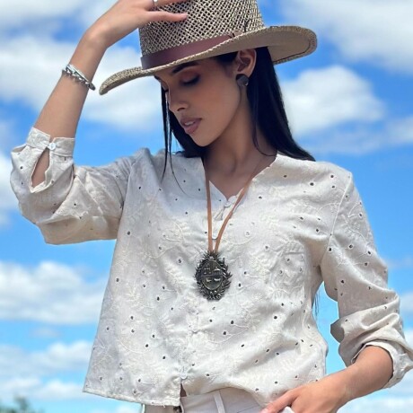 Blusa Lino Bordado Arena