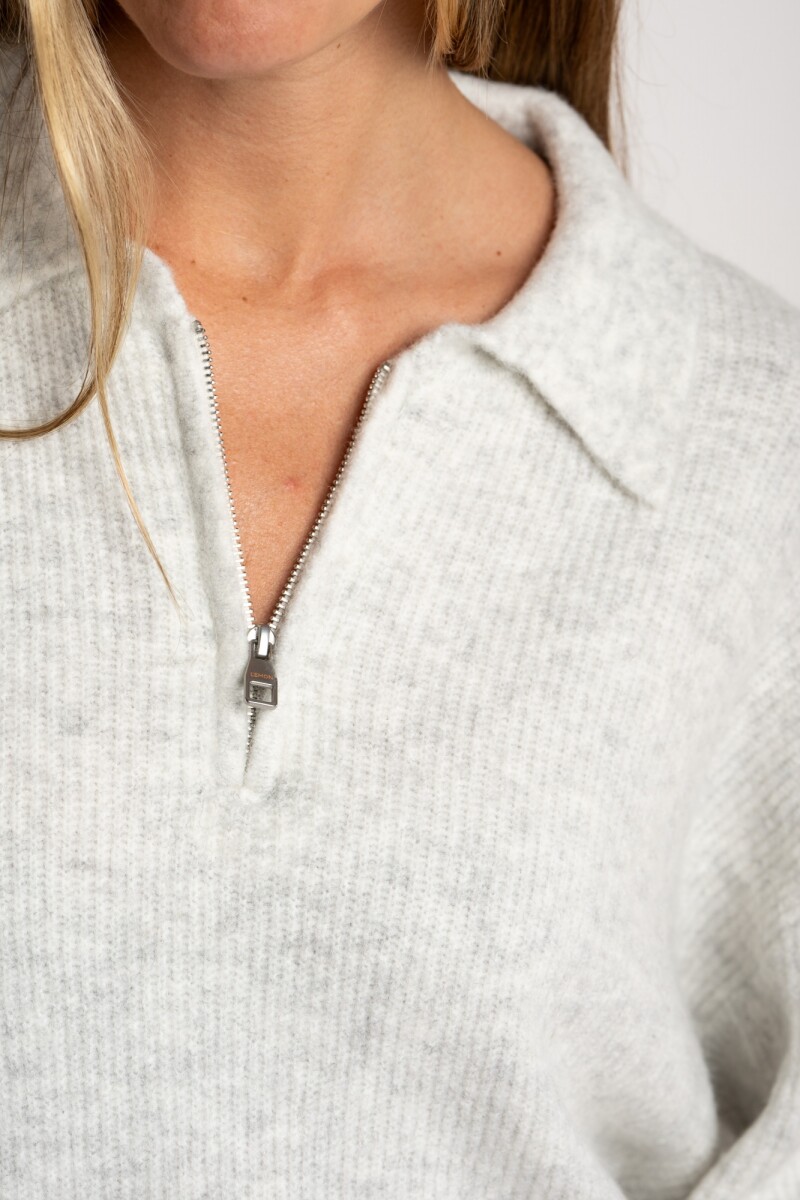 Sweater Polo Medio Cierre Gris Melange